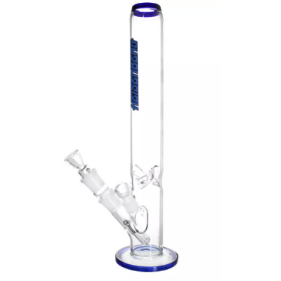 Bong de vidro transparente com detalhes azuis e texto 'HOSSPIPE'