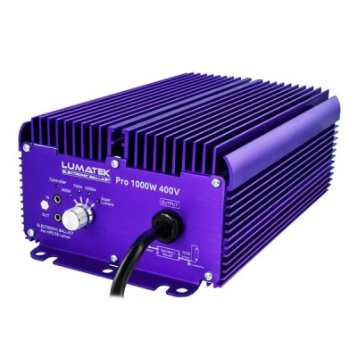 Balastro eletrónico roxo Lumatek Pro 1000W 400V com botão de controlo e cabo preto