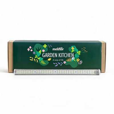 Caixa verde com design floral e barra de luz LED
