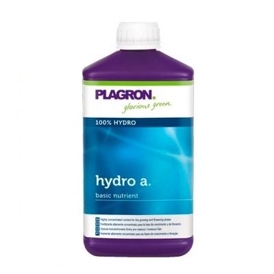 Frasco de fertilizante Plagron hydro a. basic nutrient roxo e branco
