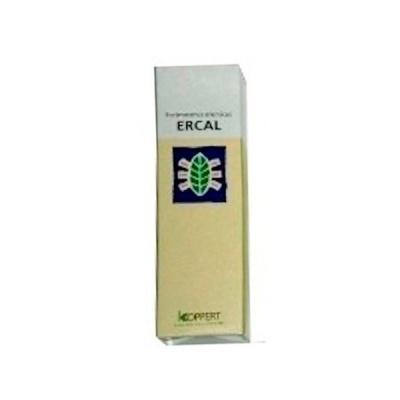 Embalagem branca e amarela com texto Ercal e logótipo de folha