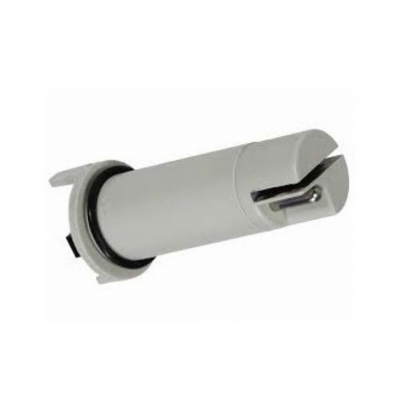 Componente cilíndrico branco com anel preto e saliência metálica