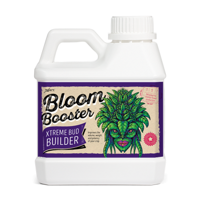 Frasco branco com rótulo roxo e bege com texto e figura vegetal com rosto