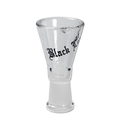 Peça de vidro transparente com base espessa fosca e texto preto Black Leaf