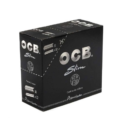 Caixa preta de papel para enrolar OCB Slim, texto branco, design novo