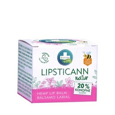 Caixa branca e rosa de bálsamo labial Lipsticann natur com texto e ilustrações de flores