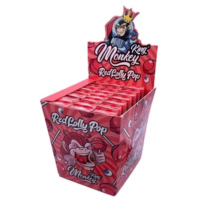 Expositor de doces Red Lolly Pop King Monkey com várias caixas de pirulitos