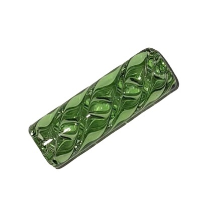 Cilindro decorativo de vidro verde com padrão espiralado