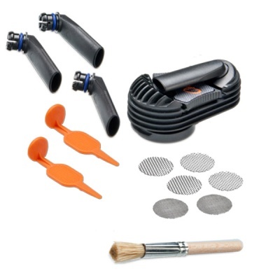 conjunto de reparação para pneu com peças de plástico, redes metálicas e pincel