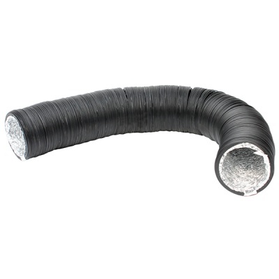 Tubo flexível preto com interior prateado, curvado