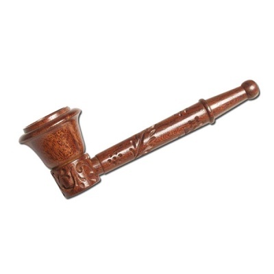 Cachimbo de madeira castanha com gravações decorativas