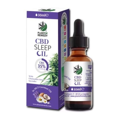 Frasco com conta-gotas e caixa do CBD Sleep Cil da Plantof Remedy
