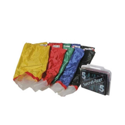 Cinco sacos de nylon coloridos e embalagem 'Secret-Icer 5'