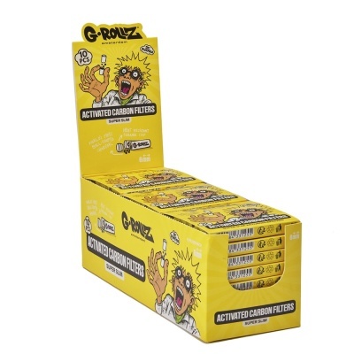Caixa amarela de filtros de carbono ativado super finos da G-Rollz com desenho animado amarelo