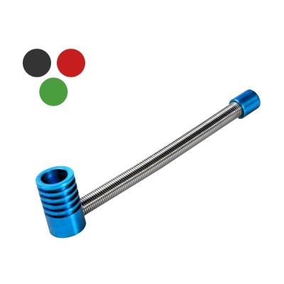 Tubo metálico azul com mola prateada para fumar