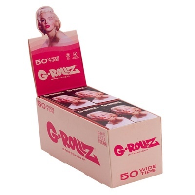 Embalagem de papel rosa e branca G-ROLLZ Amsterdam com 50 wide tips