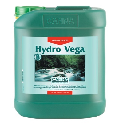 Recipiente plástico verde com rótulo Hydro Vega B da CANNA