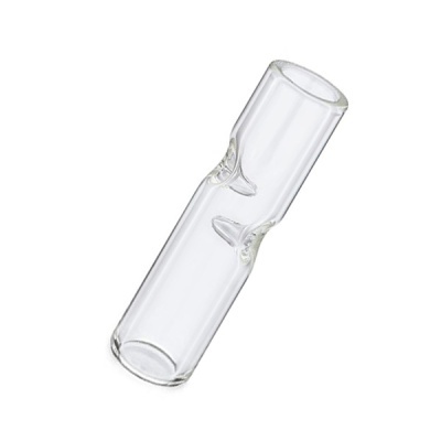 Tubinho de vidro transparente cilíndrico com ranhuras e extremidades abertas