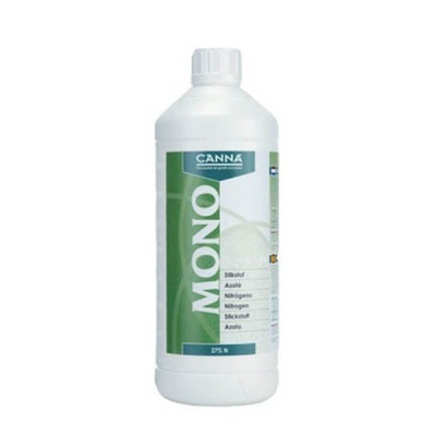 Frasco branco com etiqueta verde e branco do produto CANNA MONO