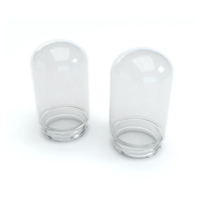 Duas cúpulas transparentes com bases redondas sobre fundo branco