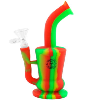 Base de fumar em silicone com padrão colorido e peça em vidro