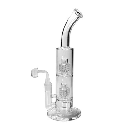 Bong de vidro transparente com percoladores internos e base redonda