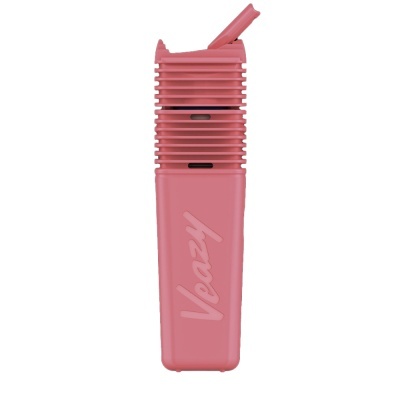 Dispositivo rosa de vaporização com tampa aberta e o texto Vpazy