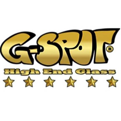 Logótipo dourado com texto G-SPOT High End Glass e seis estrelas