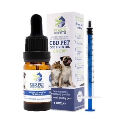 Frasco de óleo CBD para pets com embalagem e seringa