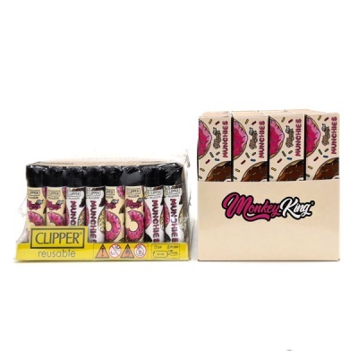 Conjunto de isqueiros Clippar reutilizáveis com design de rosquinhas cor-de-rosa e logótipo Monkey King
