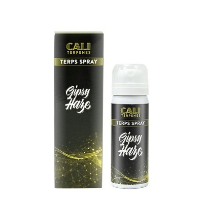 Spray Terps CALI Terpenes Gipsy Haze embalagem preta e frasco branco