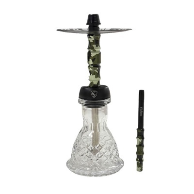Narguilé com base de vidro transparente e haste camuflada
