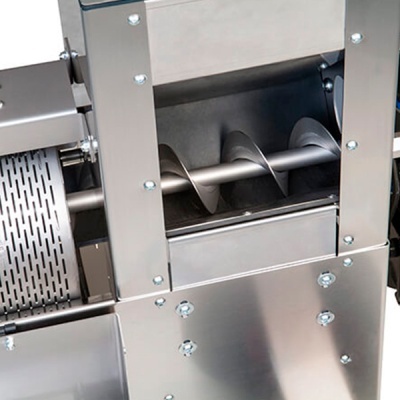 Máquina industrial em metal inoxidável com parafuso helicoidal interno