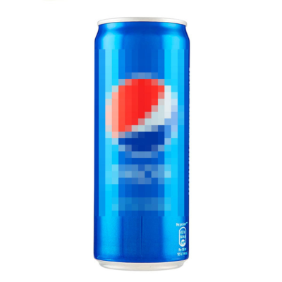 Lata azul metálica com desenho borrado