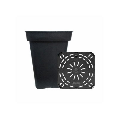 Vaso de plantas quadrado preto com base perfurada