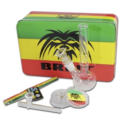 Conjunto de acessórios para fumar com bong, trituradores, papel de enrolar e estojo metálico colorido