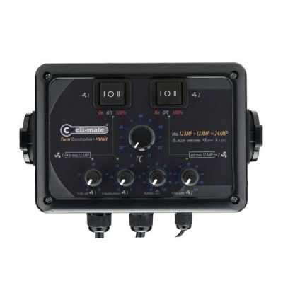 Painel de controlo preto para temperatura e humidade com interruptores e botões