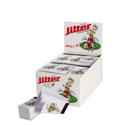 Caixas brancas de papéis para filtro Jilter com ilustração de rapaz e vaca