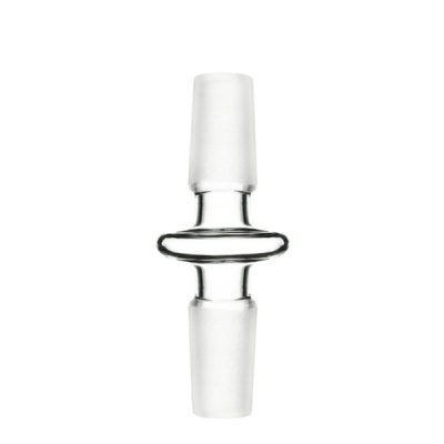 Conector de vidro transparente com extremidades foscas e parte central circular