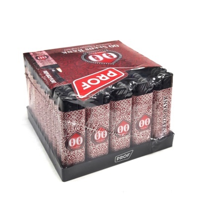 Pacote com isqueiros decorados com padrão vermelho e branco e texto 00 SEEDS BANK e PROF
