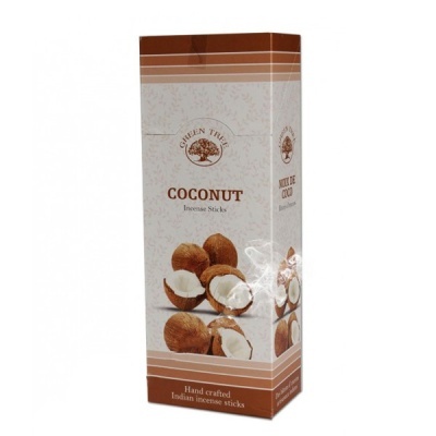 Caixa de incenso Green Tree Coconut com imagem de cocos partidos
