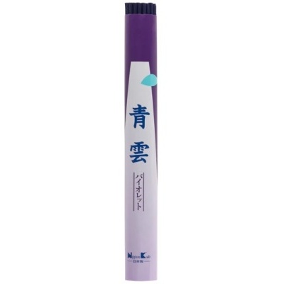 Pincel de pintura roxo com texto japonês e detalhe azul