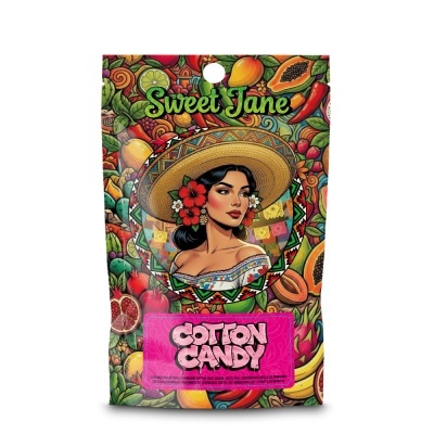Embalagem colorida de produto com ilustração feminina e texto