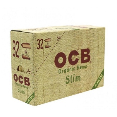 Caixa de papel de filtro OCB Organic Hemp Slim com 32 filtros
