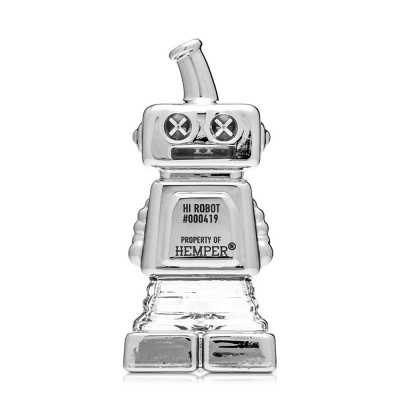 Objeto de vidro em forma de robô com texto HI ROBOT #000419 PROPERTY OF HEMPER®
