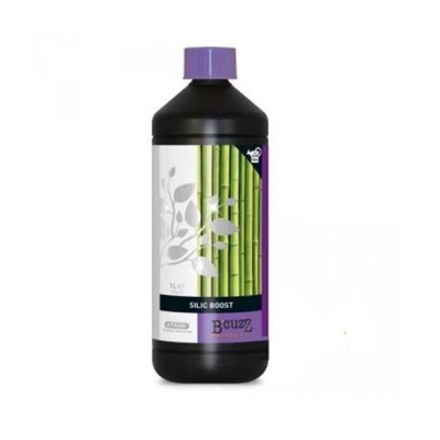 Frasco preto com tampa roxa e rótulo verde e branco com texto