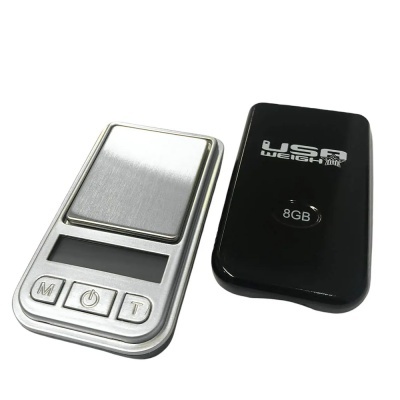 Balança digital portátil prateada com estojo preto USA WEIGH 8GB