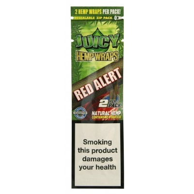 Pacote de papel para enrolar Juicy Hemp Wraps Red Alert com textos e aviso de saúde
