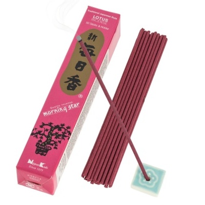 Pacote rosa de incenso Lotus com 50 palitos e suporte cerâmico azul