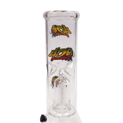Bong de vidro transparente com decoração colorida 420 e cabeça fumadora